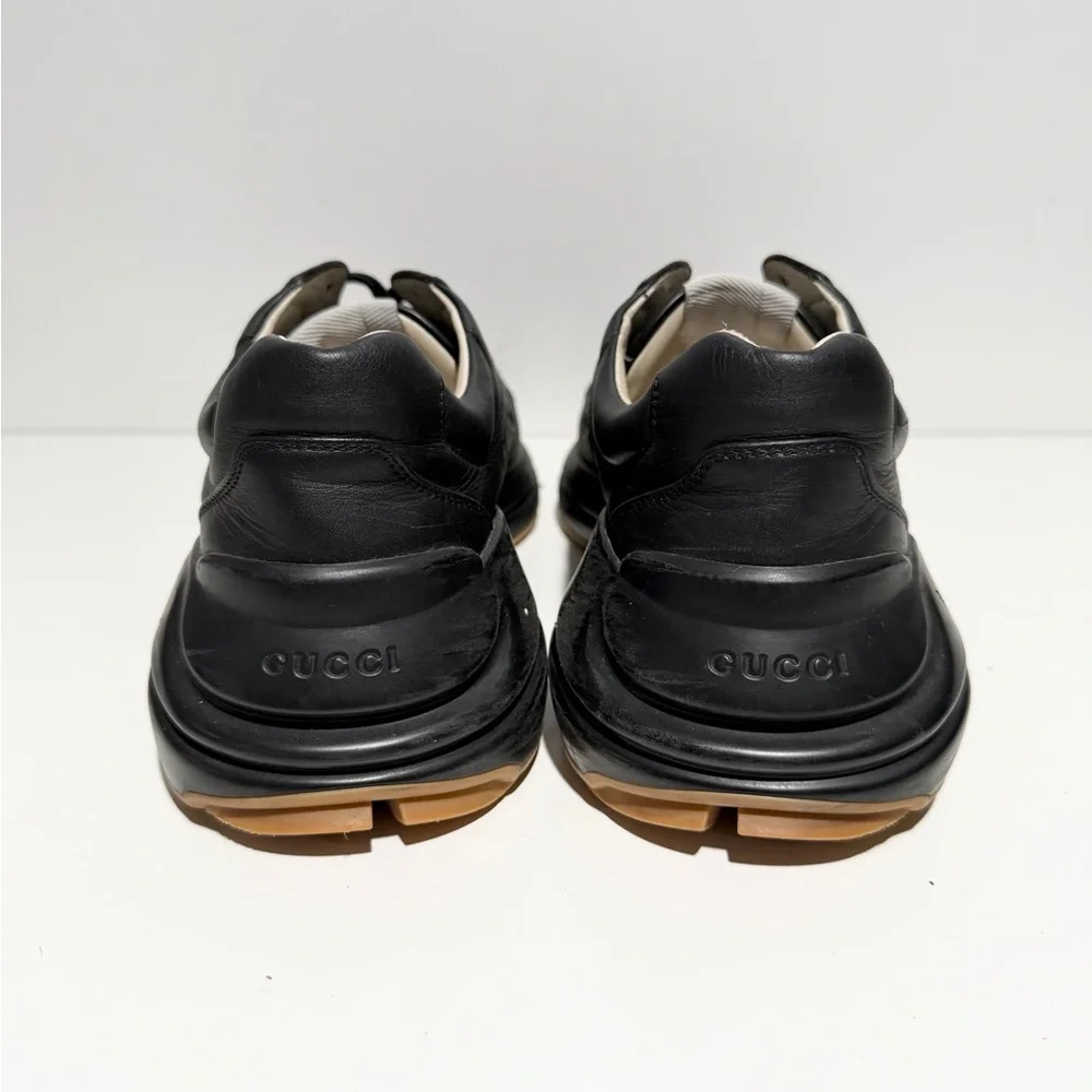 Gucci Black Sneakers with‎ Rainbow Logo Men's Rhyton Iridescent Logo